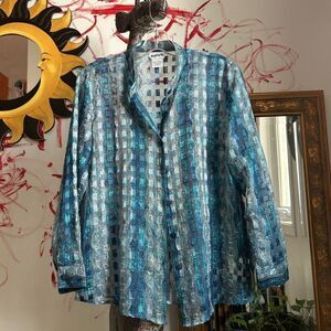 BonWorth Shimmering Blue and White Top Small Petite